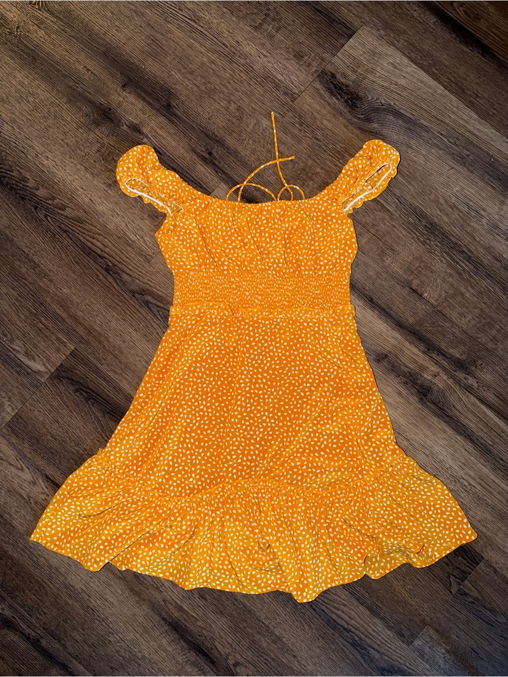 Yellow Off Shoulder Ruffle Mini Dress | S - Picture 3 of 5